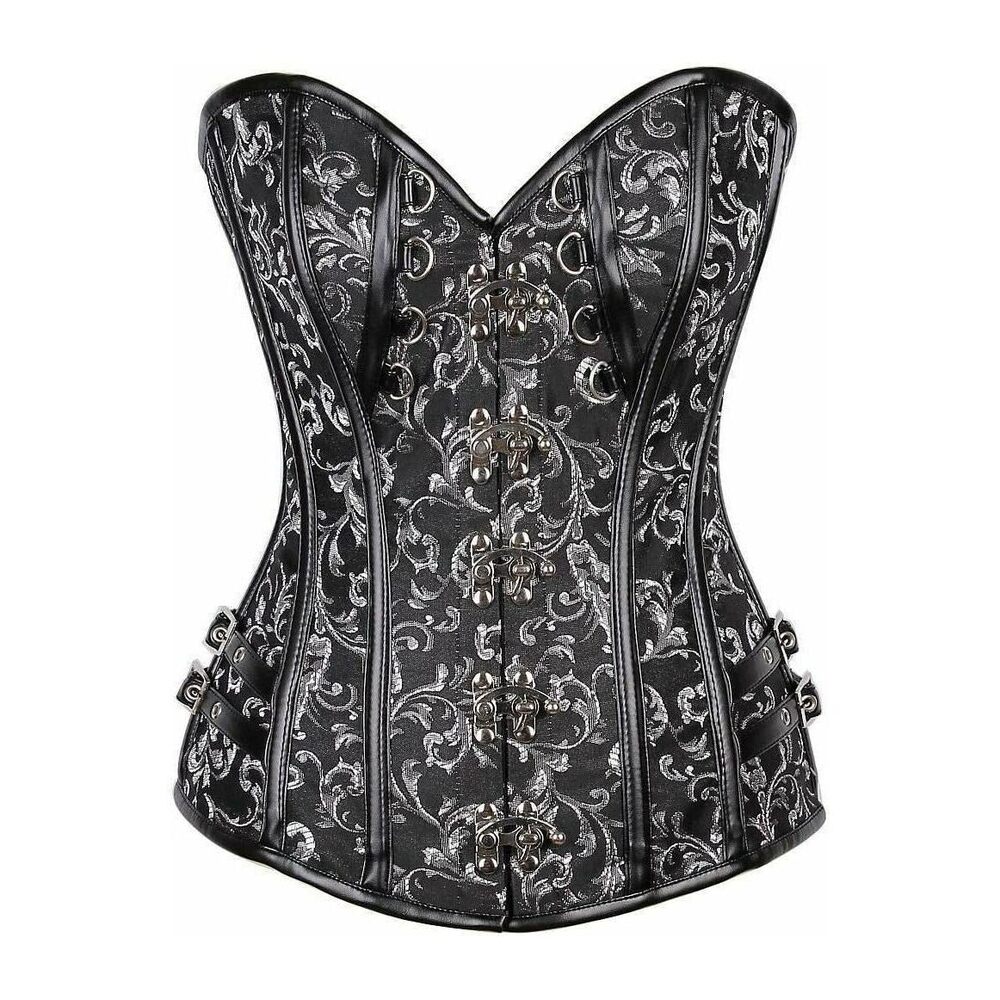 9955 Top Drawer Brocade & Faux Leather Steel Boned Corset 3X